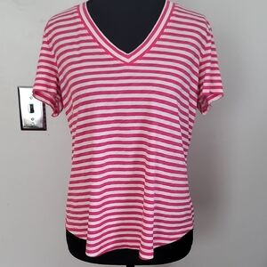 LOFT Fitted White and Pink Short Sleeve Tee